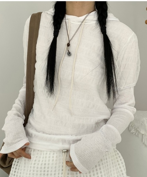 Per sist ence(パーシエンス)の「シアーシャーリング半袖トップス(Tシャツ/カットソー・レディース・ブラック/ホワイト/ブルー/ベージュ・ONE SIZE)」の12枚目の写真