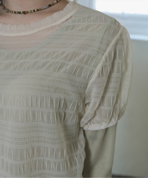 Per sist ence(パーシエンス)の「シアーシャーリング半袖トップス(Tシャツ/カットソー・レディース・ブラック/ホワイト/ブルー/ベージュ・ONE SIZE)」の10枚目の写真
