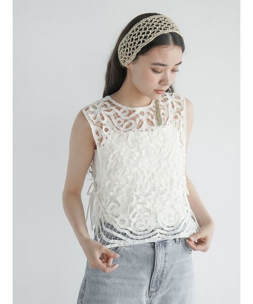 FIKA.(フィーカ)の「Side ribbon chemical lace vest(ベスト・レディース・ブラック/オフホワイト・MEDIUM)」の12枚目の写真