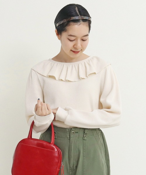 CHILD WOMAN（チャイルドウーマン）の「☆16/1ワッフル 襟フリルプルオーバー（Tシャツ/カットソー・レディース・アイボリー/ネイビー・FREE）」の2枚目の写真