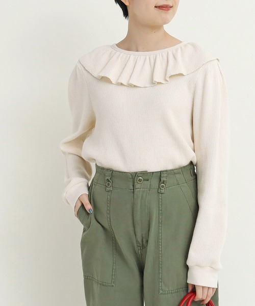 CHILD WOMAN（チャイルドウーマン）の「☆16/1ワッフル 襟フリルプルオーバー（Tシャツ/カットソー・レディース・アイボリー/ネイビー・FREE）」の6枚目の写真