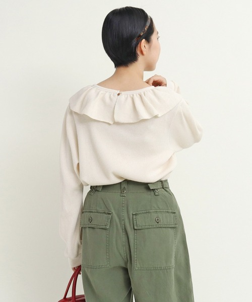 CHILD WOMAN（チャイルドウーマン）の「☆16/1ワッフル 襟フリルプルオーバー（Tシャツ/カットソー・レディース・アイボリー/ネイビー・FREE）」の5枚目の写真