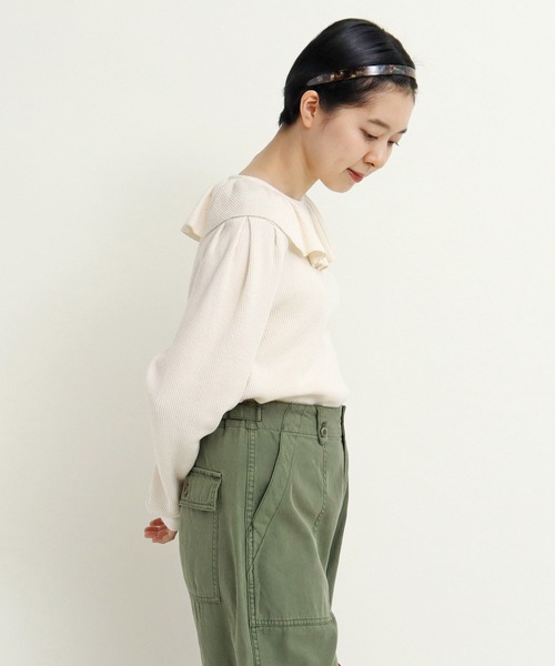 CHILD WOMAN（チャイルドウーマン）の「☆16/1ワッフル 襟フリルプルオーバー（Tシャツ/カットソー・レディース・アイボリー/ネイビー・FREE）」の4枚目の写真