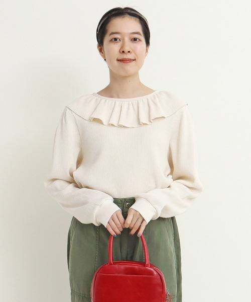 CHILD WOMAN（チャイルドウーマン）の「☆16/1ワッフル 襟フリルプルオーバー（Tシャツ/カットソー・レディース・アイボリー/ネイビー・FREE）」の3枚目の写真