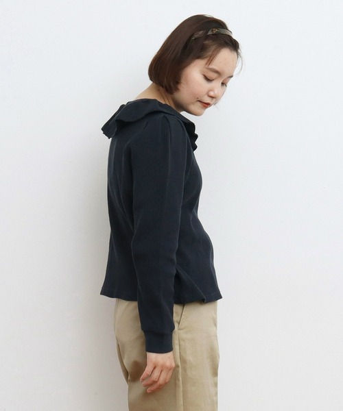 CHILD WOMAN（チャイルドウーマン）の「☆16/1ワッフル 襟フリルプルオーバー（Tシャツ/カットソー・レディース・アイボリー/ネイビー・FREE）」の12枚目の写真
