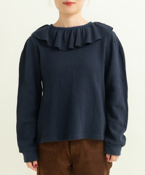 CHILD WOMAN（チャイルドウーマン）の「☆16/1ワッフル 襟フリルプルオーバー（Tシャツ/カットソー・レディース・アイボリー/ネイビー・FREE）」の15枚目の写真
