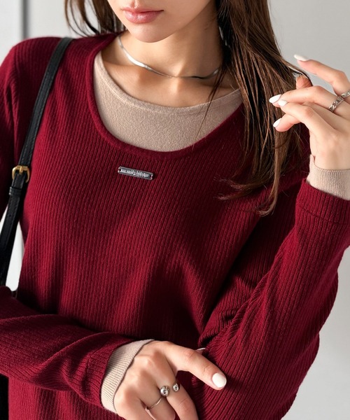 mily bilet(ミウィビレット)の「【mily bilet】1枚でおしゃれ上級者に♪プレート使いレイヤードニットプルオーバー(長袖)(ニット/セーター・レディース・ブラック/レッド/グレー・LARGE/MEDIUM/SMALL/X-LARGE)」の1枚目の写真