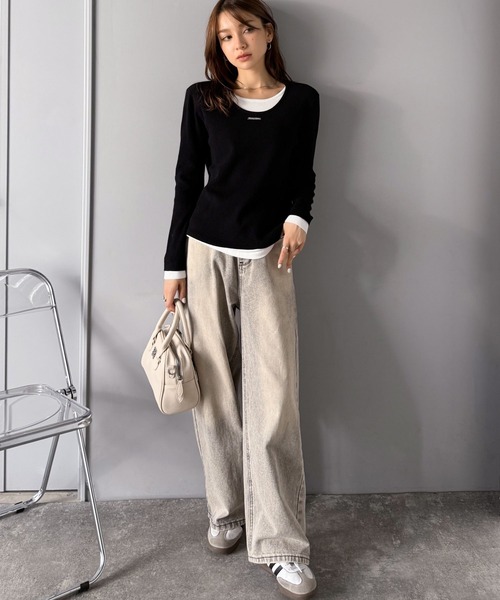 mily bilet(ミウィビレット)の「【mily bilet】1枚でおしゃれ上級者に♪プレート使いレイヤードニットプルオーバー(長袖)(ニット/セーター・レディース・ブラック/レッド/グレー・LARGE/MEDIUM/SMALL/X-LARGE)」の6枚目の写真