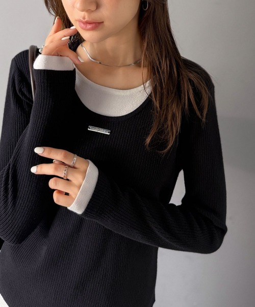 mily bilet(ミウィビレット)の「【mily bilet】1枚でおしゃれ上級者に♪プレート使いレイヤードニットプルオーバー(長袖)(ニット/セーター・レディース・ブラック/レッド/グレー・LARGE/MEDIUM/SMALL/X-LARGE)」の7枚目の写真