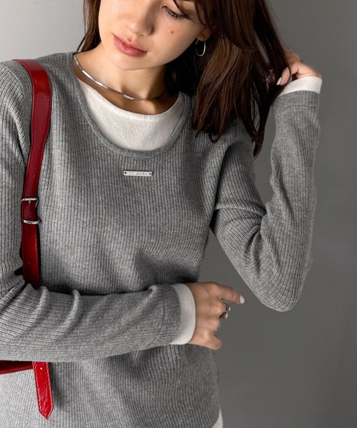 mily bilet(ミウィビレット)の「【mily bilet】1枚でおしゃれ上級者に♪プレート使いレイヤードニットプルオーバー(長袖)(ニット/セーター・レディース・ブラック/レッド/グレー・LARGE/MEDIUM/SMALL/X-LARGE)」の14枚目の写真
