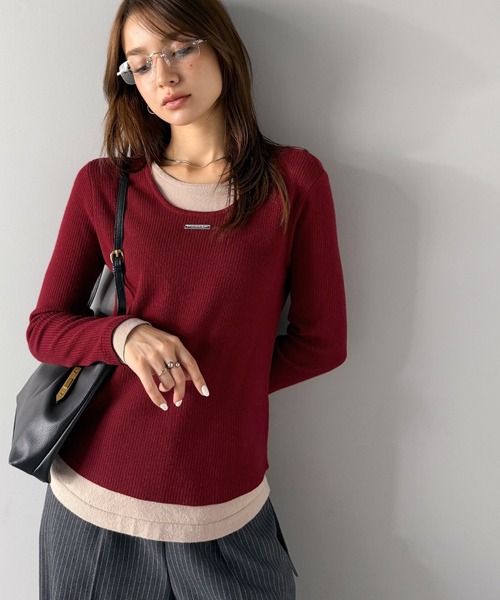 mily bilet(ミウィビレット)の「【mily bilet】1枚でおしゃれ上級者に♪プレート使いレイヤードニットプルオーバー(長袖)(ニット/セーター・レディース・ブラック/レッド/グレー・LARGE/MEDIUM/SMALL/X-LARGE)」の17枚目の写真