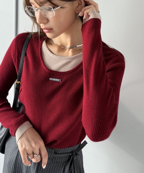 mily bilet(ミウィビレット)の「【mily bilet】1枚でおしゃれ上級者に♪プレート使いレイヤードニットプルオーバー(長袖)(ニット/セーター・レディース・ブラック/レッド/グレー・LARGE/MEDIUM/SMALL/X-LARGE)」の18枚目の写真