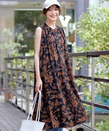 麻レーヨンボタニカルシャツワンピース