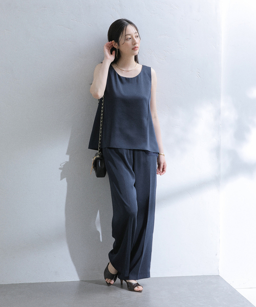 La TOTALITE（ラトータリテ）の「【洗える】ヴィンテージサテンイージーパンツ（スラックス・レディース・ネイビー/ブラウン・36/38）」の7枚目の写真