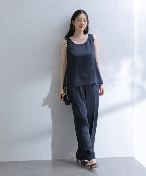 La TOTALITE（ラトータリテ）の「【洗える】ヴィンテージサテンイージーパンツ（スラックス・レディース・ネイビー/ブラウン・36/38）」の8枚目の写真