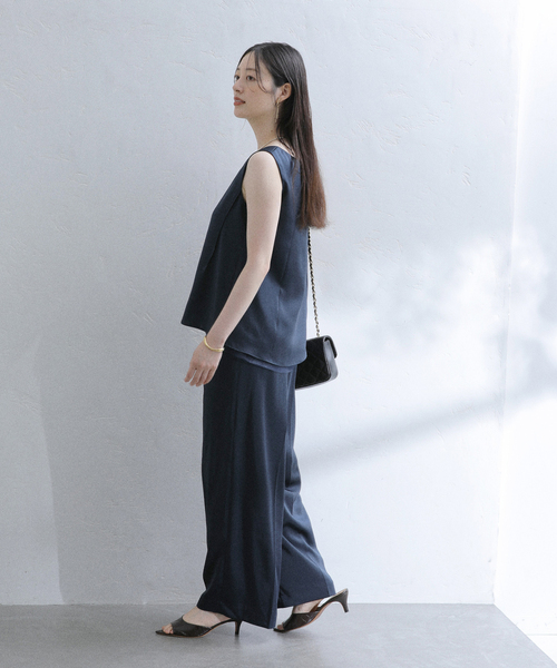 La TOTALITE（ラトータリテ）の「【洗える】ヴィンテージサテンイージーパンツ（スラックス・レディース・ネイビー/ブラウン・36/38）」の10枚目の写真