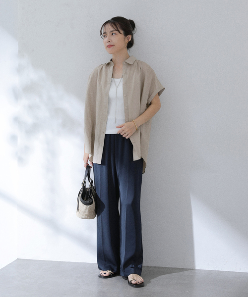 La TOTALITE（ラトータリテ）の「【洗える】ヴィンテージサテンイージーパンツ（スラックス・レディース・ネイビー/ブラウン・36/38）」の13枚目の写真