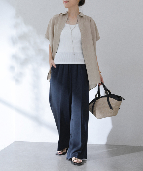 La TOTALITE（ラトータリテ）の「【洗える】ヴィンテージサテンイージーパンツ（スラックス・レディース・ネイビー/ブラウン・36/38）」の14枚目の写真