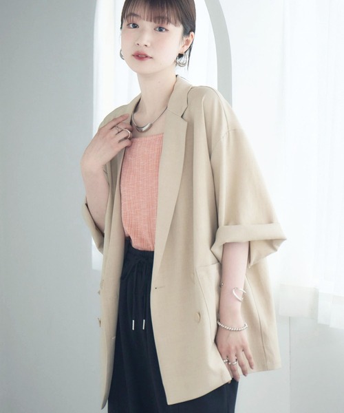 RETRO GIRL（レトロガール）の「【WEB限定】ダブルテーラード H/S（テーラードジャケット・レディース・ベージュ/ダークブルー/チャコールグレー/ナチュラル/ブラック・FREE）」の4枚目の写真