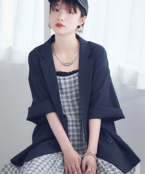 RETRO GIRL（レトロガール）の「【WEB限定】ダブルテーラード H/S（テーラードジャケット・レディース・ベージュ/ダークブルー/チャコールグレー/ナチュラル/ブラック・FREE）」の5枚目の写真