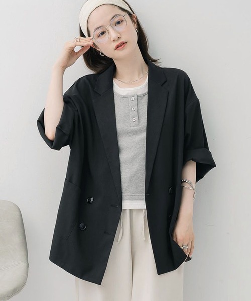 RETRO GIRL（レトロガール）の「【WEB限定】ダブルテーラード H/S（テーラードジャケット・レディース・ベージュ/ダークブルー/チャコールグレー/ナチュラル/ブラック・FREE）」の2枚目の写真