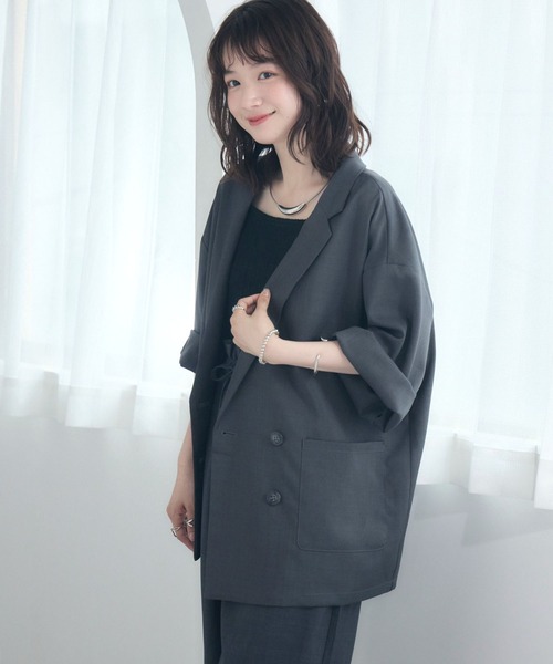 RETRO GIRL（レトロガール）の「【WEB限定】ダブルテーラード H/S（テーラードジャケット・レディース・ベージュ/ダークブルー/チャコールグレー/ナチュラル/ブラック・FREE）」の10枚目の写真