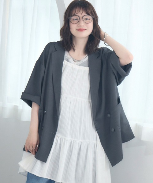 RETRO GIRL（レトロガール）の「【WEB限定】ダブルテーラード H/S（テーラードジャケット・レディース・ベージュ/ダークブルー/チャコールグレー/ナチュラル/ブラック・FREE）」の18枚目の写真