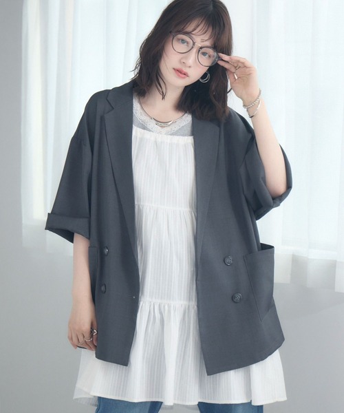 RETRO GIRL（レトロガール）の「【WEB限定】ダブルテーラード H/S（テーラードジャケット・レディース・ベージュ/ダークブルー/チャコールグレー/ナチュラル/ブラック・FREE）」の17枚目の写真