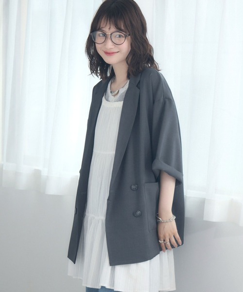 RETRO GIRL（レトロガール）の「【WEB限定】ダブルテーラード H/S（テーラードジャケット・レディース・ベージュ/ダークブルー/チャコールグレー/ナチュラル/ブラック・FREE）」の19枚目の写真