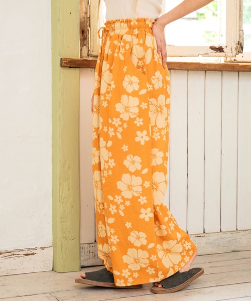 セール】リネンタッチ ハイビスカス柄 リゾート ワイド パンツ（その他