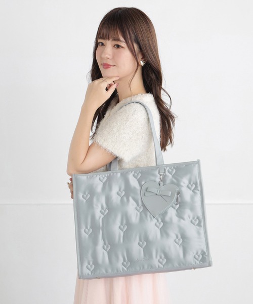 ハート ナイロン リボン ポーチ付き A4 トート ルル（トートバッグ