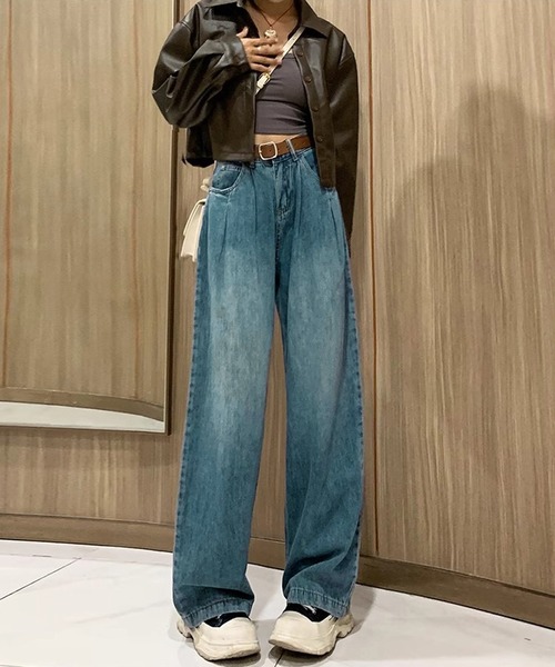 NANEA(ナネア)の「タック入りデニムパンツ(デニムパンツ・レディース・ネイビー/インディゴブルー/ブルー・SMALL/MEDIUM/LARGE/X-LARGE)」の1枚目の写真