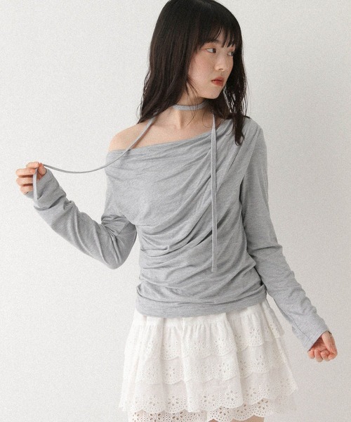 Heather(ヘザー)の「タイ付きドレープカットソー 577684(Tシャツ/カットソー・レディース・オフホワイト/グレー/ピンク/ブラック・FREE)」の4枚目の写真