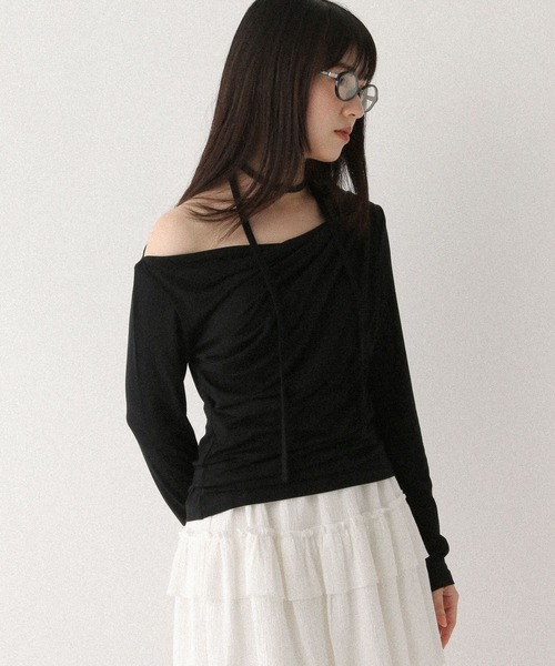 Heather(ヘザー)の「タイ付きドレープカットソー 577684(Tシャツ/カットソー・レディース・オフホワイト/グレー/ピンク/ブラック・FREE)」の3枚目の写真