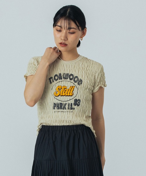 ROSE BUD（ローズバッド）の「SHIRRING LOGO S/S TEE（Tシャツ/カットソー・レディース・ホワイト/ベージュ/チャコールグレー・ONE SIZE）」の13枚目の写真