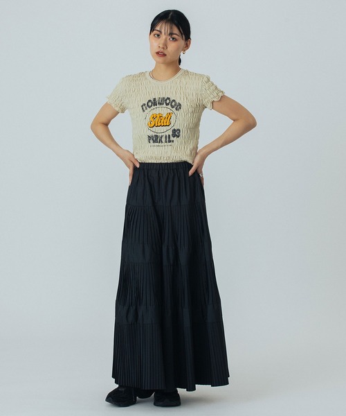 ROSE BUD（ローズバッド）の「SHIRRING LOGO S/S TEE（Tシャツ/カットソー・レディース・ホワイト/ベージュ/チャコールグレー・ONE SIZE）」の14枚目の写真