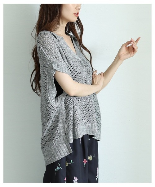 Sawa a la mode（サワアラモード）の「スキッパードルマンサマーメッシュニット（ニット/セーター・レディース・グレー/ブラウン・FREE）」の5枚目の写真