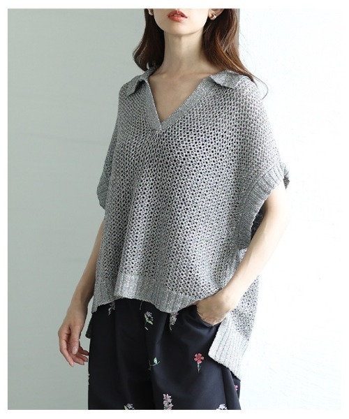Sawa a la mode（サワアラモード）の「スキッパードルマンサマーメッシュニット（ニット/セーター・レディース・グレー/ブラウン・FREE）」の8枚目の写真