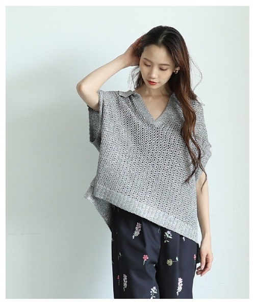 Sawa a la mode（サワアラモード）の「スキッパードルマンサマーメッシュニット（ニット/セーター・レディース・グレー/ブラウン・FREE）」の10枚目の写真