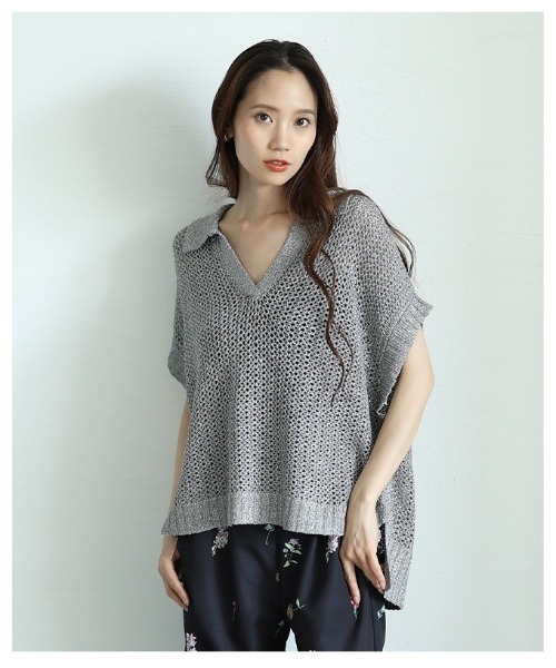 Sawa a la mode（サワアラモード）の「スキッパードルマンサマーメッシュニット（ニット/セーター・レディース・グレー/ブラウン・FREE）」の12枚目の写真