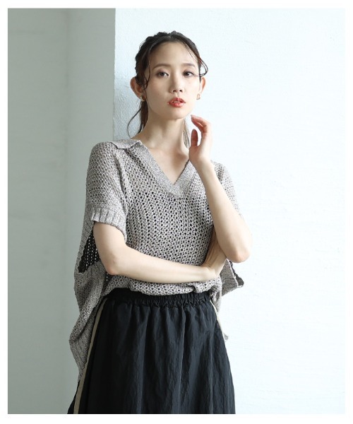 Sawa a la mode（サワアラモード）の「スキッパードルマンサマーメッシュニット（ニット/セーター・レディース・グレー/ブラウン・FREE）」の13枚目の写真