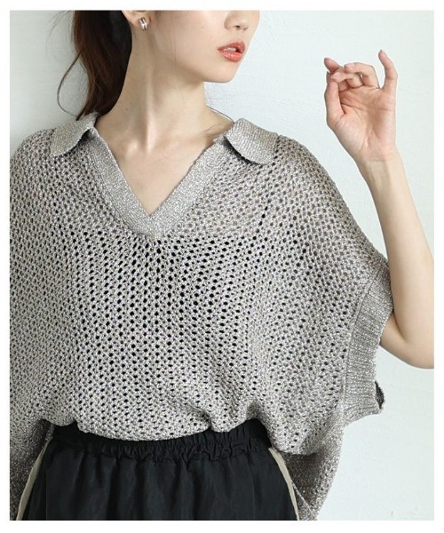 Sawa a la mode（サワアラモード）の「スキッパードルマンサマーメッシュニット（ニット/セーター・レディース・グレー/ブラウン・FREE）」の16枚目の写真