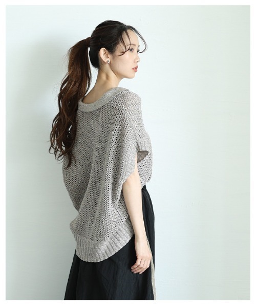 Sawa a la mode（サワアラモード）の「スキッパードルマンサマーメッシュニット（ニット/セーター・レディース・グレー/ブラウン・FREE）」の17枚目の写真