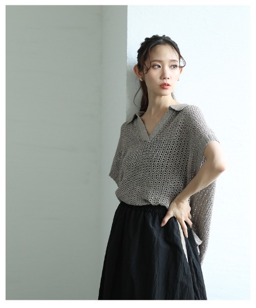 Sawa a la mode（サワアラモード）の「スキッパードルマンサマーメッシュニット（ニット/セーター・レディース・グレー/ブラウン・FREE）」の20枚目の写真