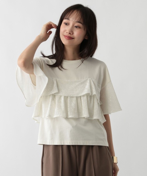 FOUND GOOD（ファウンドグッド）の「ベロアフリルT5S（Tシャツ/カットソー・レディース・ベージュ/グレー系8/アイボリー/ブラック・L/M/S）」の4枚目の写真