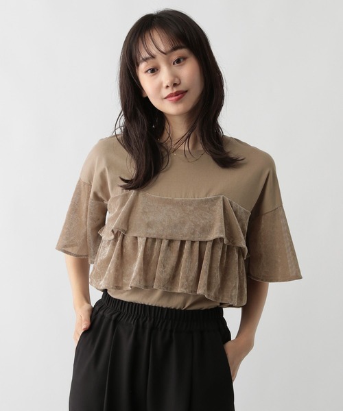 FOUND GOOD（ファウンドグッド）の「ベロアフリルT5S（Tシャツ/カットソー・レディース・ベージュ/グレー系8/アイボリー/ブラック・L/M/S）」の3枚目の写真