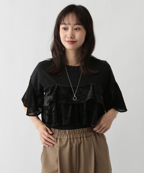 FOUND GOOD（ファウンドグッド）の「ベロアフリルT5S（Tシャツ/カットソー・レディース・ベージュ/グレー系8/アイボリー/ブラック・L/M/S）」の7枚目の写真