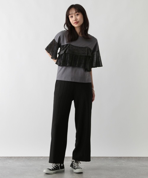 FOUND GOOD（ファウンドグッド）の「ベロアフリルT5S（Tシャツ/カットソー・レディース・ベージュ/グレー系8/アイボリー/ブラック・L/M/S）」の9枚目の写真