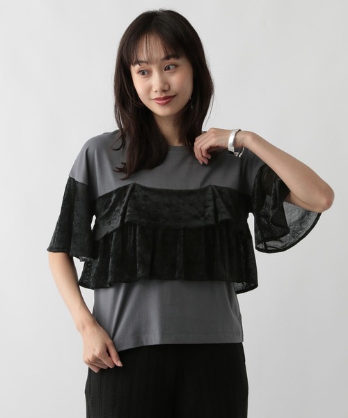 FOUND GOOD（ファウンドグッド）の「ベロアフリルT5S（Tシャツ/カットソー・レディース・ベージュ/グレー系8/アイボリー/ブラック・L/M/S）」の11枚目の写真