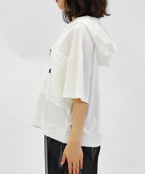 axes femme（アクシーズファム）の「異素材切替パーカー（Tシャツ/カットソー・レディース・ホワイト/ブラック・FREE）」の4枚目の写真